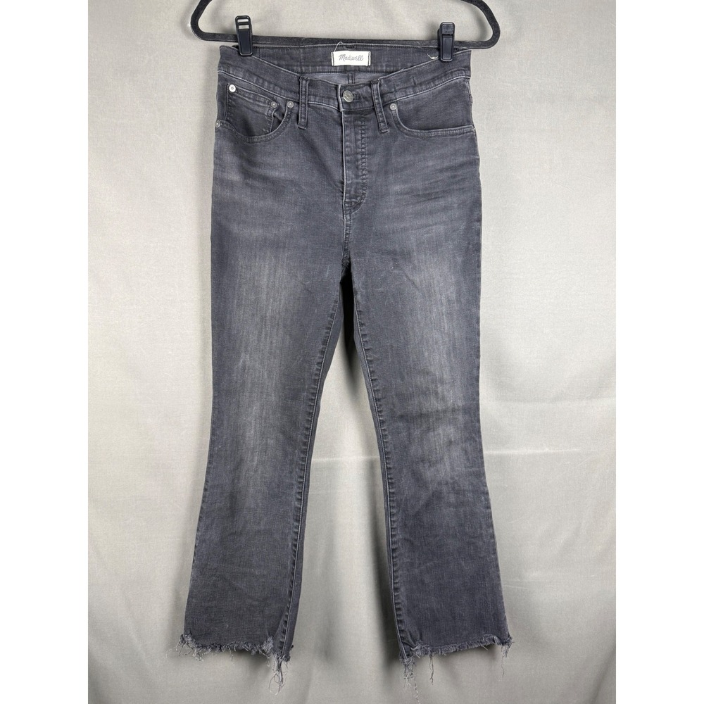 Madewell Cali Demi-Boot Jeans Women 28 Black Raw Hem High Rise Faded Stretch